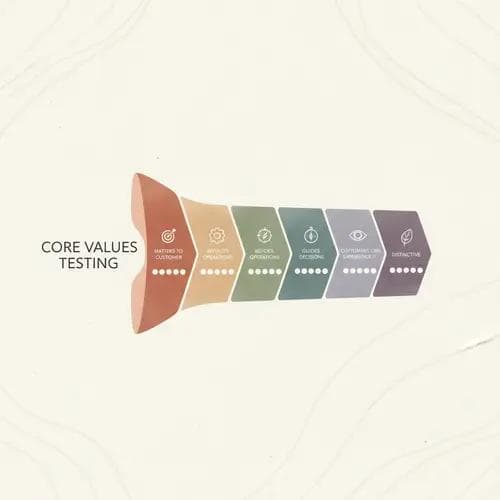 Evaluation criteria visual showing five questions to test if a core value is authentic and actionable for a yoga brand