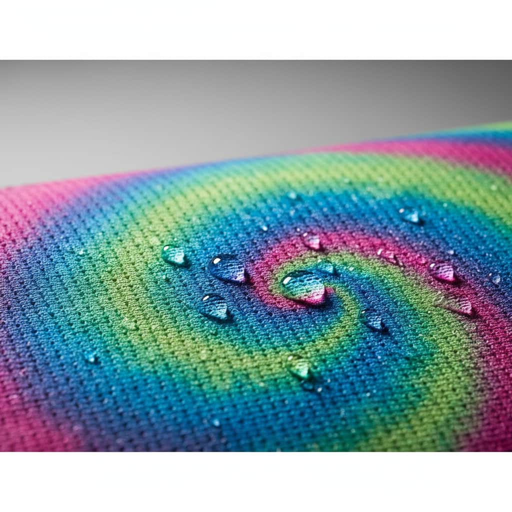 Vibrant polyester activewear fabric with moisture-wicking texture and bright colors